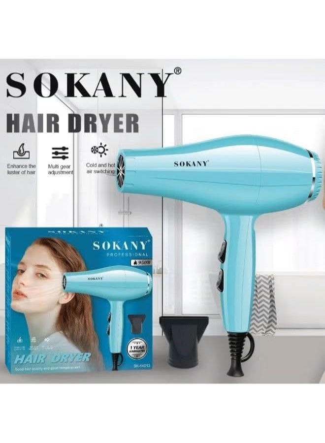sokany SK-14013 Professional 950W Hair Dryer with Adjustable Heat & Speed, Hot & Cold Air Switch, Precision Nozzle, Compact Ergonomic Design for Home & Salon Use - Image 2